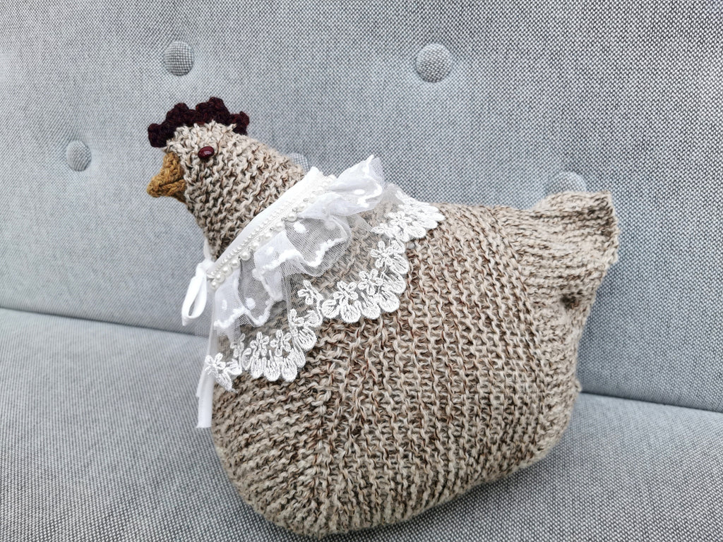 hand knitted emotion support chicken