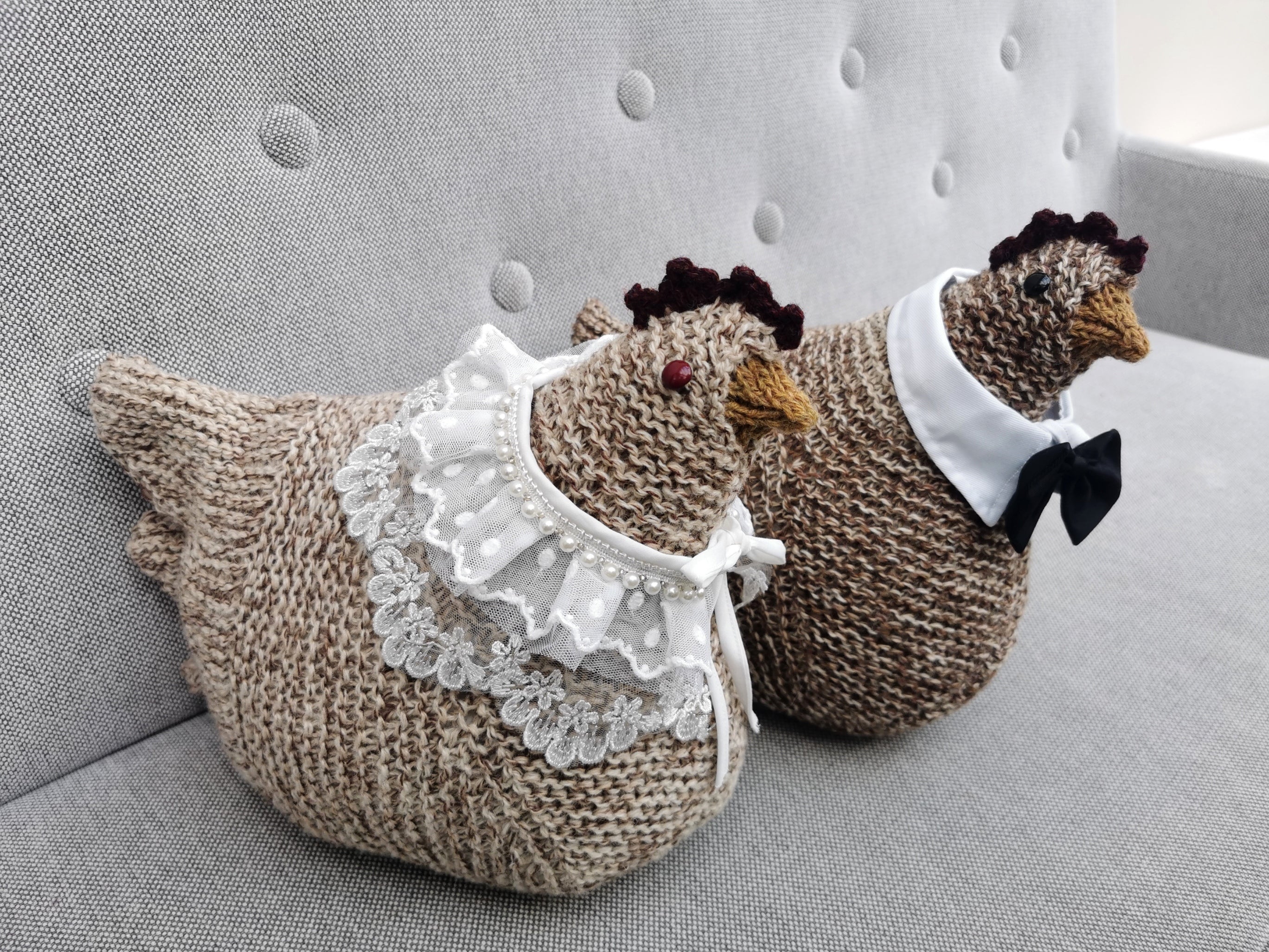 hand knitted emotion support chicken