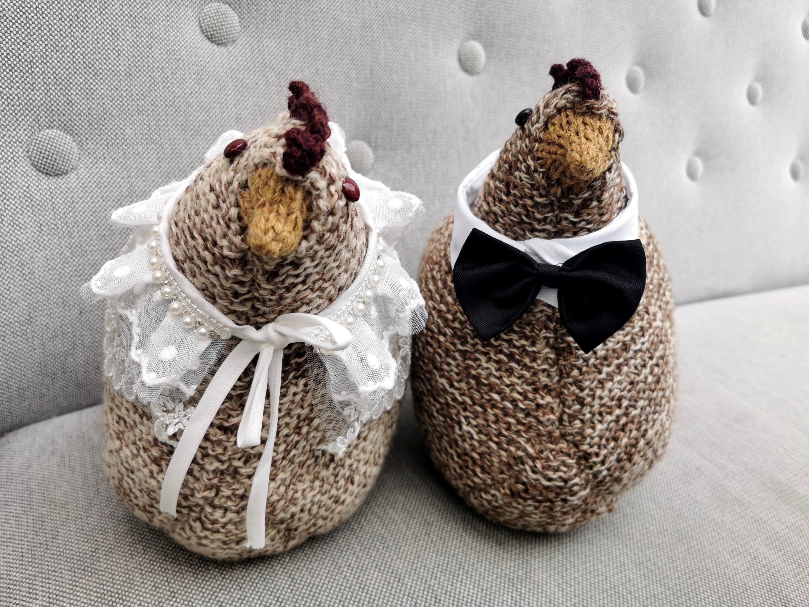 hand knitted emotion support chicken